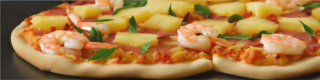 Пицца с ананасами и креветками
