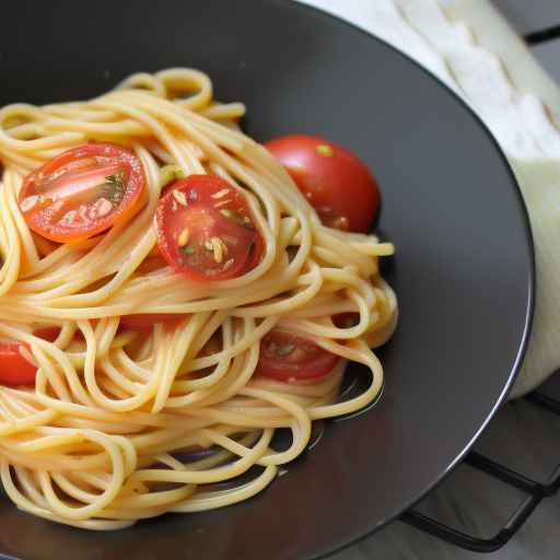 Паста с жареным чесноком и помидорами
