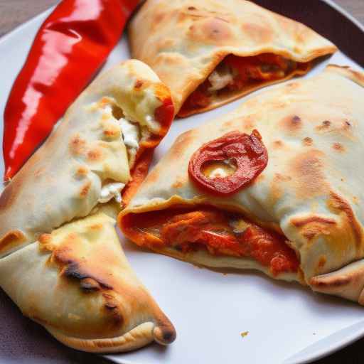 Кальцоне с запеченным красным перцем и козьим сыром
