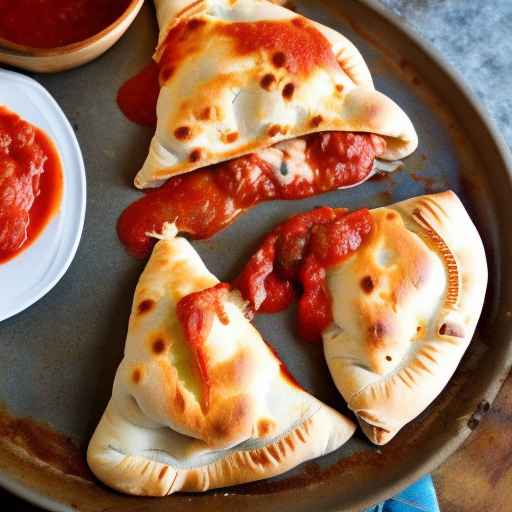 Кальцоне с колбасой и перцем, сыром моцарелла и соусом маринара