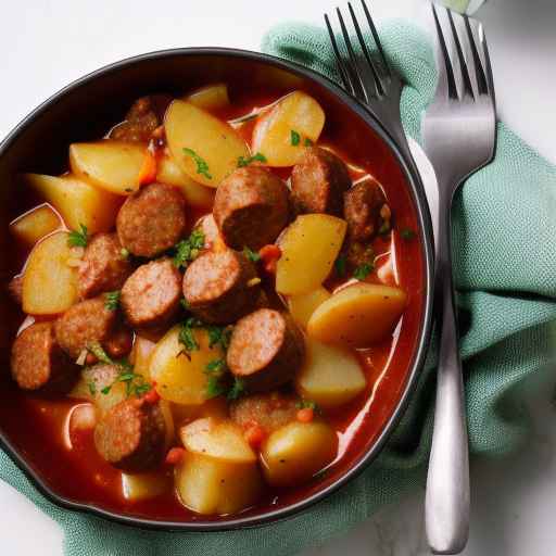 Гуляш из колбасы и картофеля с квашеной капустой
