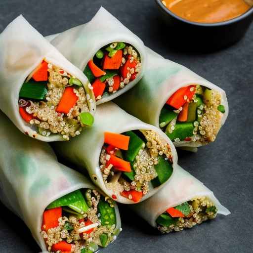 Спринг-роллы с овощами и киноа с арахисовым соусом