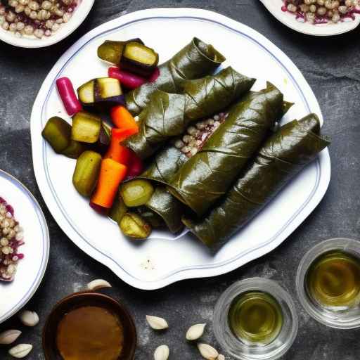 Вегетарианские фаршированные виноградные листья с гречкой и овощами